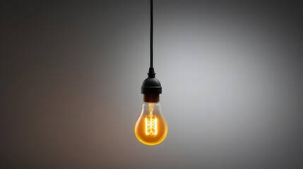 Warm Glowing Hanging Light Bulb Suspended by Black Cord on Pure White Background Minimalist Interior Design Element