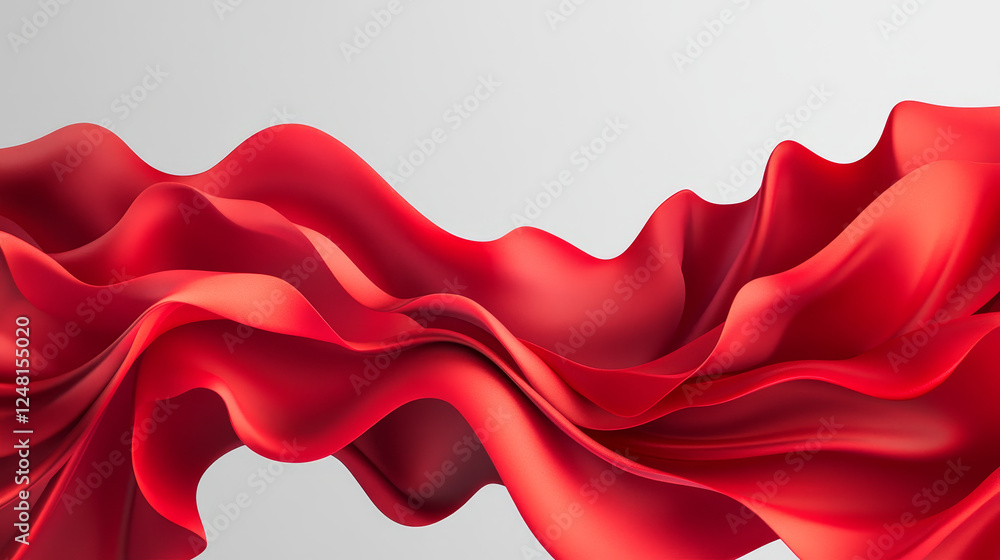 Poster red silk fabric with flow liquid waves effect horizontal background. realistic vector illustration o