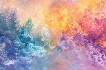 Obraz premium An artistic background featuring fluid, nature-inspired shapes in a spectrum of rainbow colors with soft transitions.