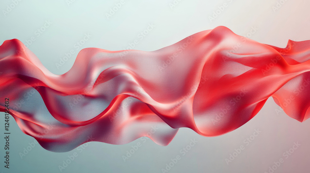 Poster red silk fabric with flow liquid waves effect horizontal background. realistic vector illustration o