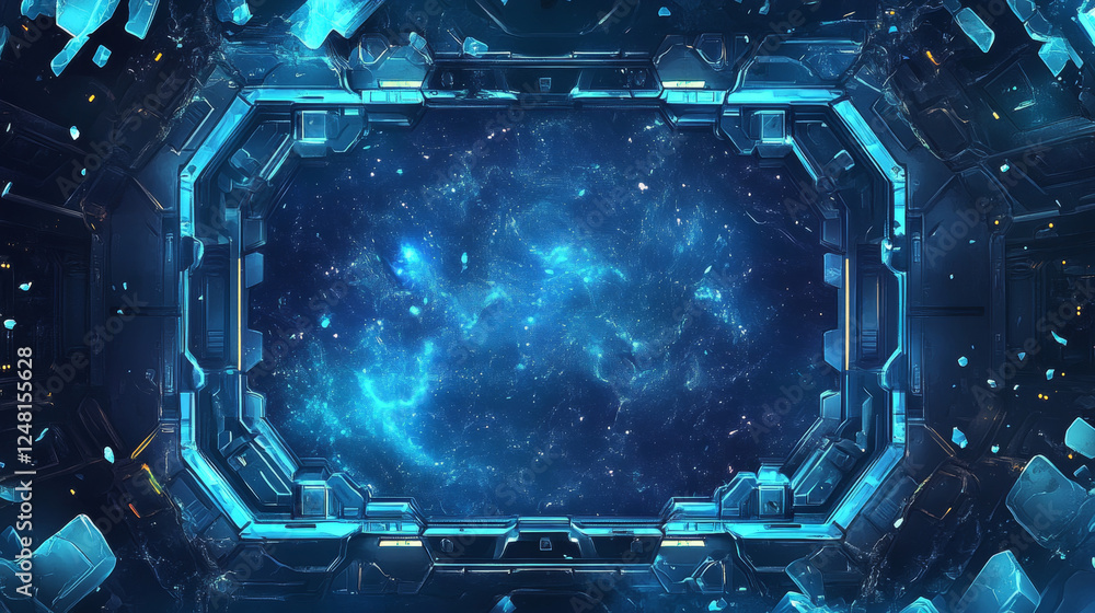 Poster game streaming overlay panels and buttons with water texture. template of webcam video app design. v