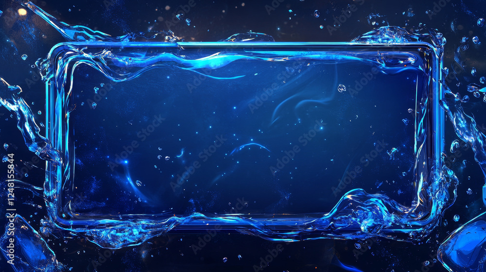 Poster game streaming overlay panels and buttons with water texture. template of webcam video app design. v