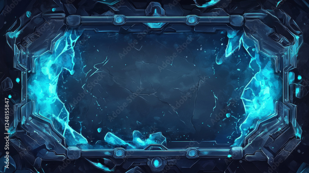 Poster game streaming overlay panels and buttons with water texture. template of webcam video app design. v