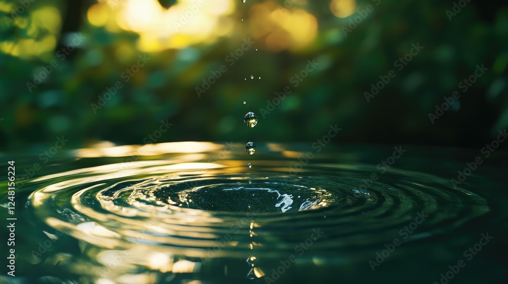 Aufkleber a water droplet suspended in mid-air, sending ripples across a tranquil pool, representing the power