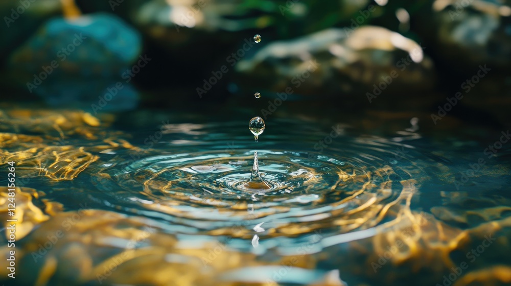 Aufkleber a water droplet suspended in mid-air, sending ripples across a tranquil pool, representing the power