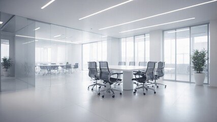 Spacious Modern Office Interior with Large Glass Windows