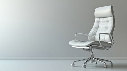 Sleek modern office chair positioned against a minimalist gray wall in a bright workspace