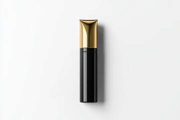 Obraz premium An elegant cosmetic mockup featuring a matte finish tube with a golden cap, displayed on a white background.