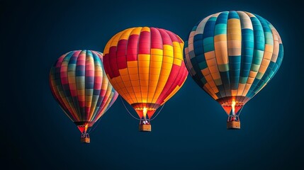 Obraz premium Vibrant Hot Air Balloons Illuminating the Pitch Black Night Sky in a Stunning Neon Colored Festival