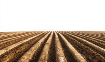 Preparing rows of soil for cultivation  on transparent background