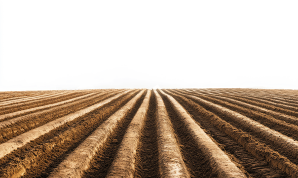 Preparing rows of soil for cultivation  on transparent background