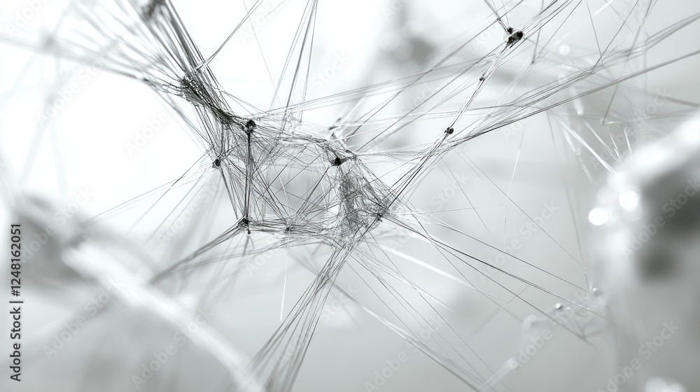 Poster abstract connection network with fine lines and nodes in monochrome