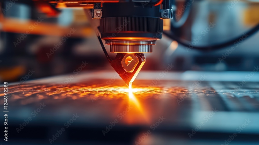Poster Close-up of material being fed into a CNC machine, capturing the speed and precision of processing, a key element of a responsive engineering strategy in modern manufacturing.