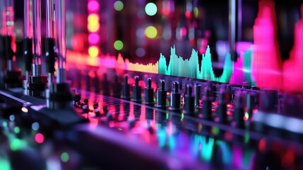 Close-up of high-resolution cables and connectors linking machines, with colorful data waveforms above them, illustrating real-time communication and data flow in an industrial setting.