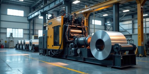 Fototapeta premium Industrial Metal Coil Processing Machinery in a Modern Factory Setting