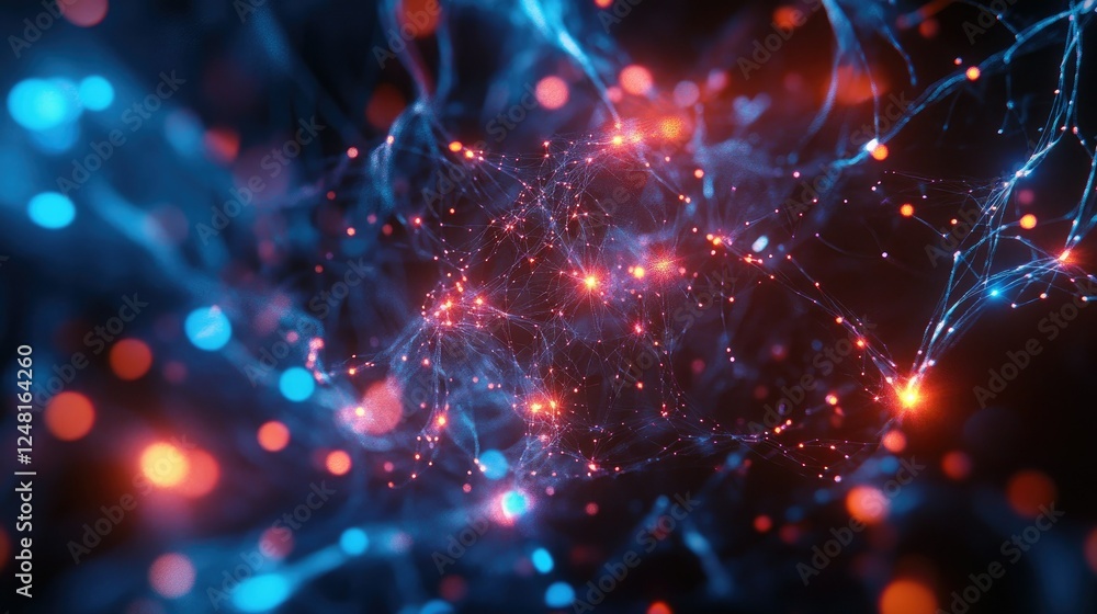 Poster abstract light trails with glowing particles in dark background