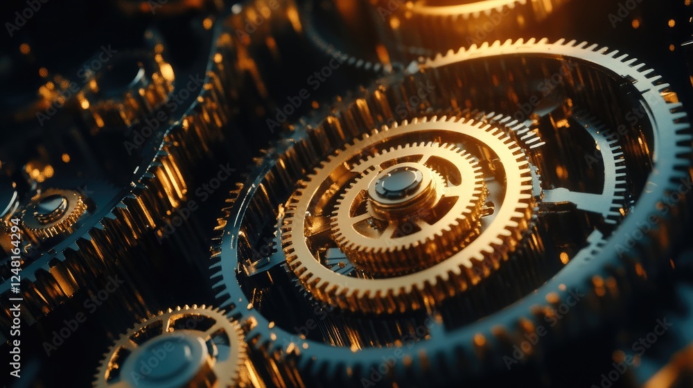 Poster floating gears rotating in unison, illustrating the collaboration between innovative startups and la