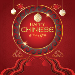 Naklejka premium Chinese new year social media promotion square banner template