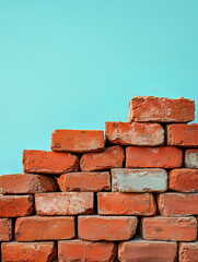 Obraz premium Red brick wall against turquoise background