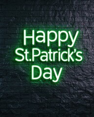 Obraz premium Neon glowing St. Patrick's Day sign concept. Happy St Patrick's Day neon sign on a dark wall