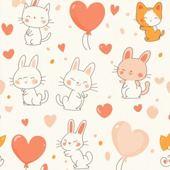 seamless pattern with rabbits and hearts