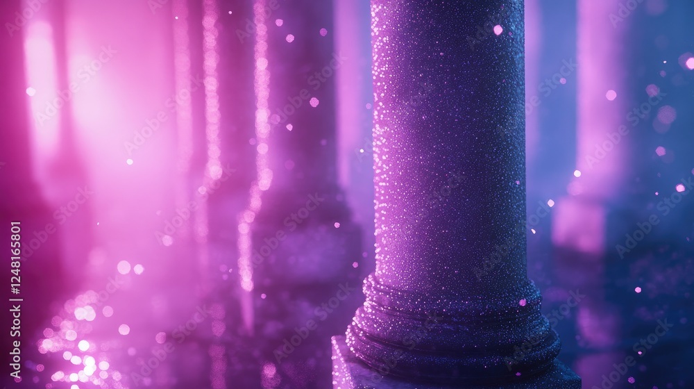 Poster ethereal glow of sparkling columns in dreamy misty environment