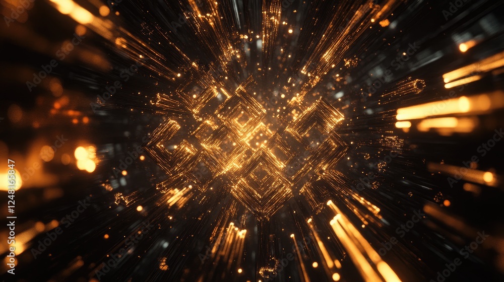 Poster Pulsating light-filled hexagons interlock to form a dynamic structure, representing the foundational elements of advanced technology driving infrastructural progress and growth.