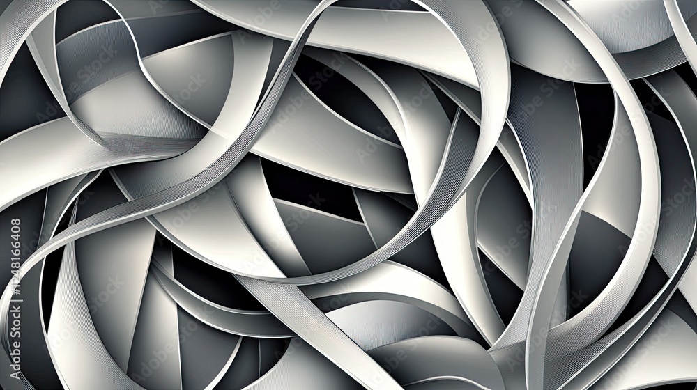 Poster abstract gray and white ribbon patterns on a dark background