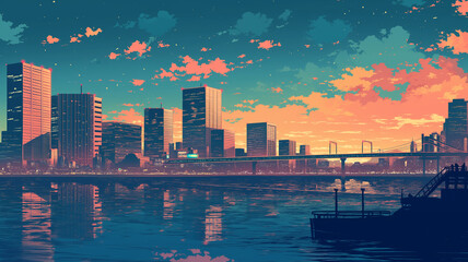 Fototapeta premium 未来都市の夜景 ネオン輝く幻想的なスカイライン