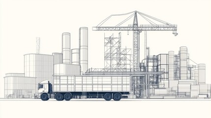 Obraz premium Industrial construction site blueprint