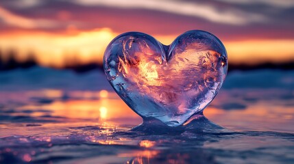 Fototapeta premium Heart shaped melting ice on a lonesome vibrant backdrop