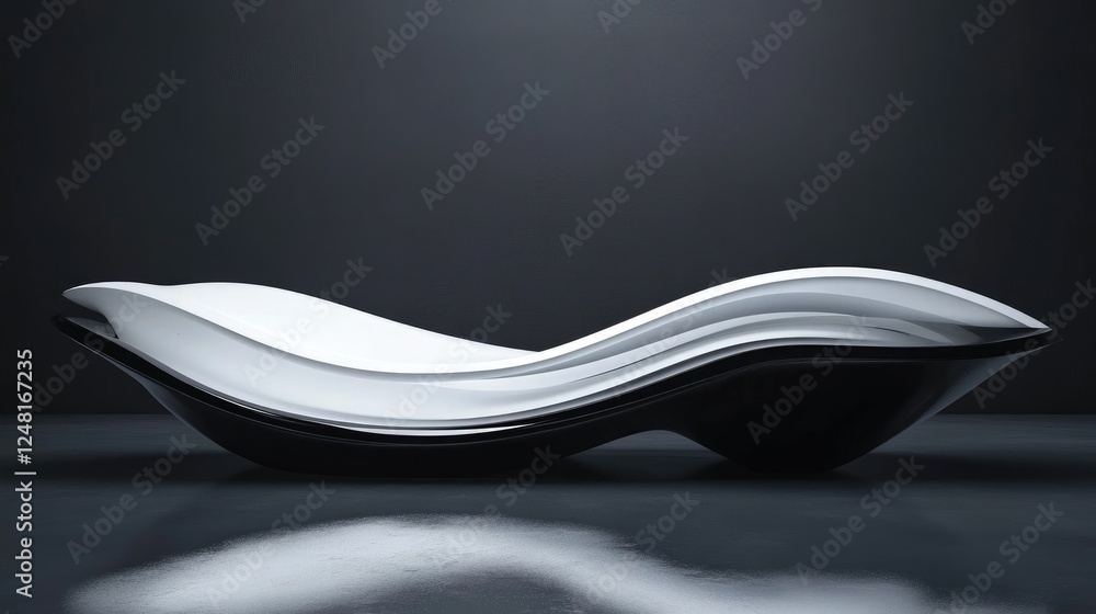 Poster Sleek and futuristic obsidian podium with smooth white wavy lines, perfect for an empty product display.