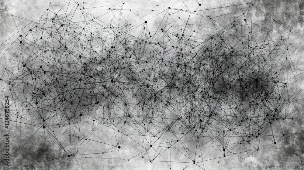 Aufkleber abstract network illustration with lines and dots on grayscale background