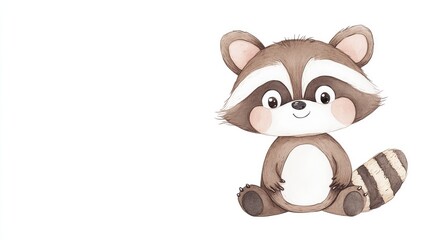 Naklejka premium Cute cartoon raccoon character sitting happily with a playful expression against a white background