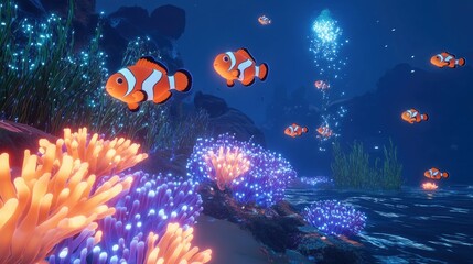 Vibrant Underwater Scene with Colorful Fish and Coral Reefs