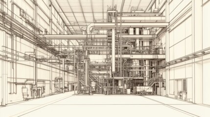 Fototapeta premium Industrial Plant Interior Blueprint