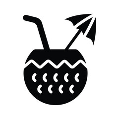 Tropical coconut drink with an umbrella, symbolizing vacation vibes.