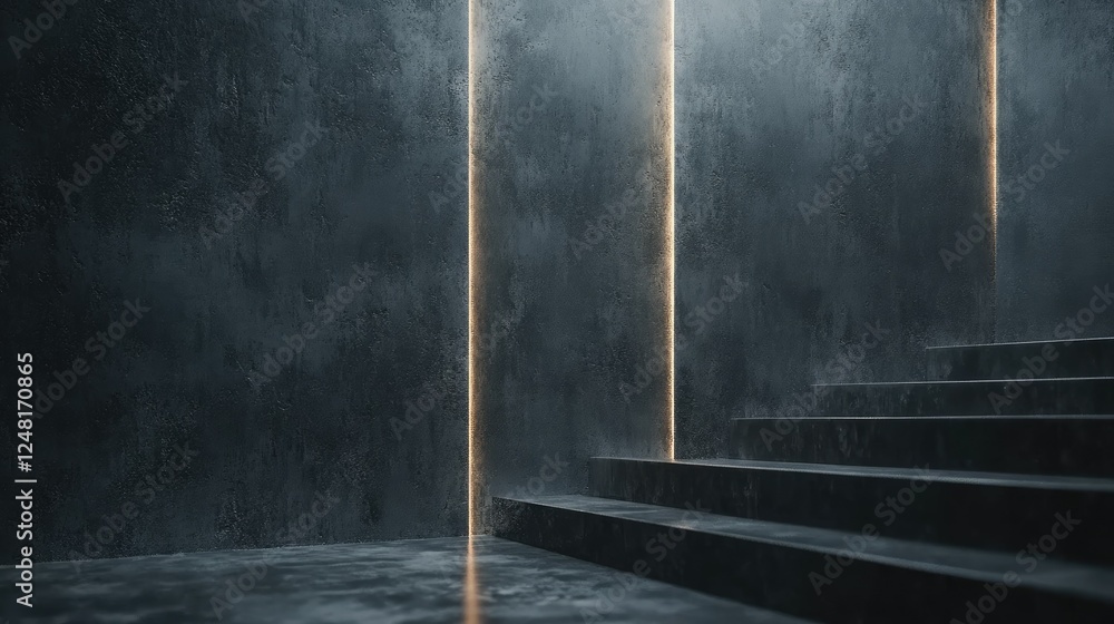 Poster dark minimalist staircase with vertical light lines and texture