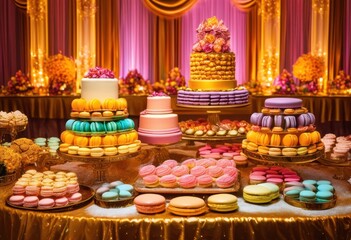 vibrant dessert table display showcasing array colorful sweet treats eye catching arrangement, cakes, confections, desserts, sweets, cupcakes, pastries