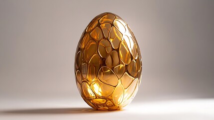 A golden metallic Easter egg with a luxurious reflective surface, placed against an isolated white background, capturing light beautifully