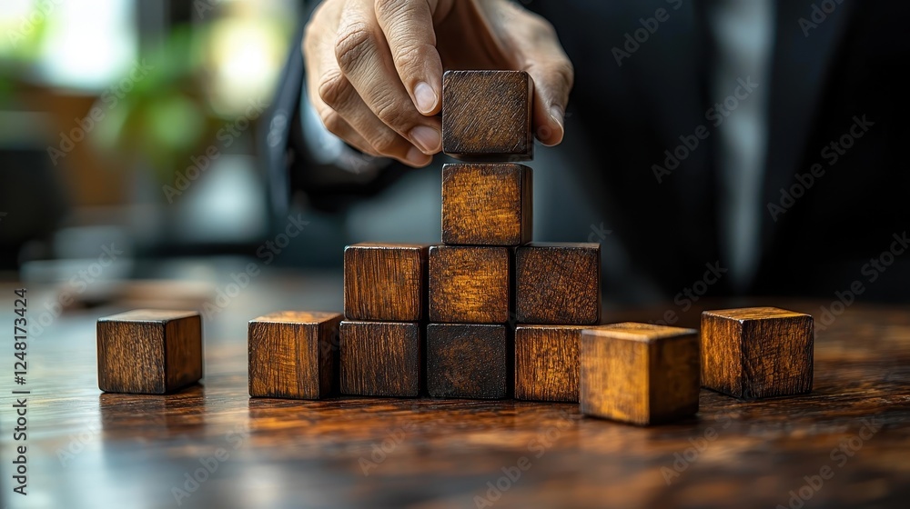 Aufkleber building success stacking blocks in a professional office workspace