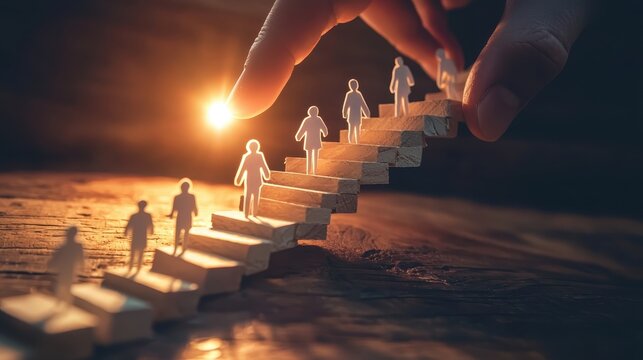 Empowering growth people ascending steps conceptual business environment inspirational viewpoint