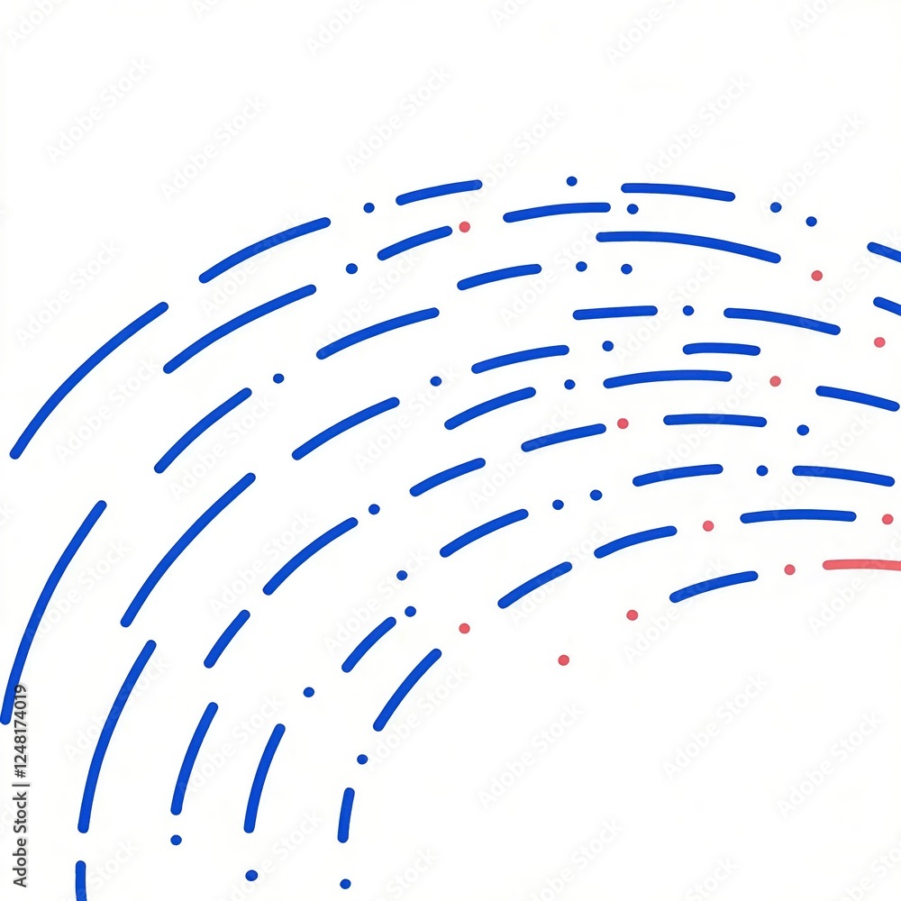 Poster abstract curved lines and dots pattern in blue and red