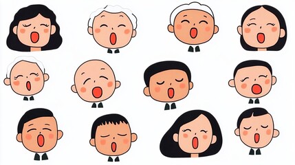 Collection Of Cartoon Faces With Open Mouths Diverse Ethnicities And Ages