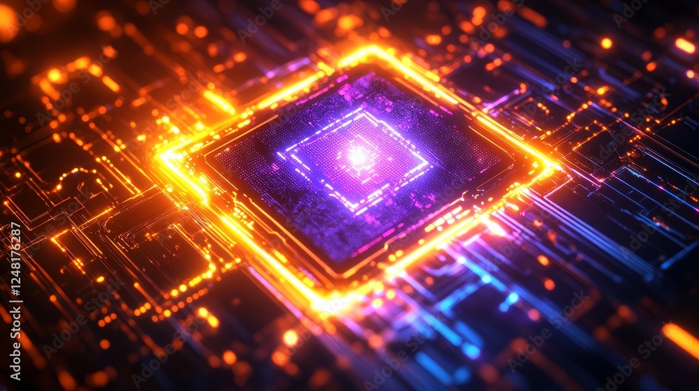 Poster abstract digital technology glowing circuit board futuristic innovation data network