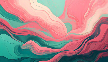 Flowing Abstract Art Background in Pink and Green