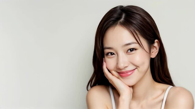 美容　エステ　ビューティーイメージ　スキンケアで美肌美白の日本人女性(美人モデル)