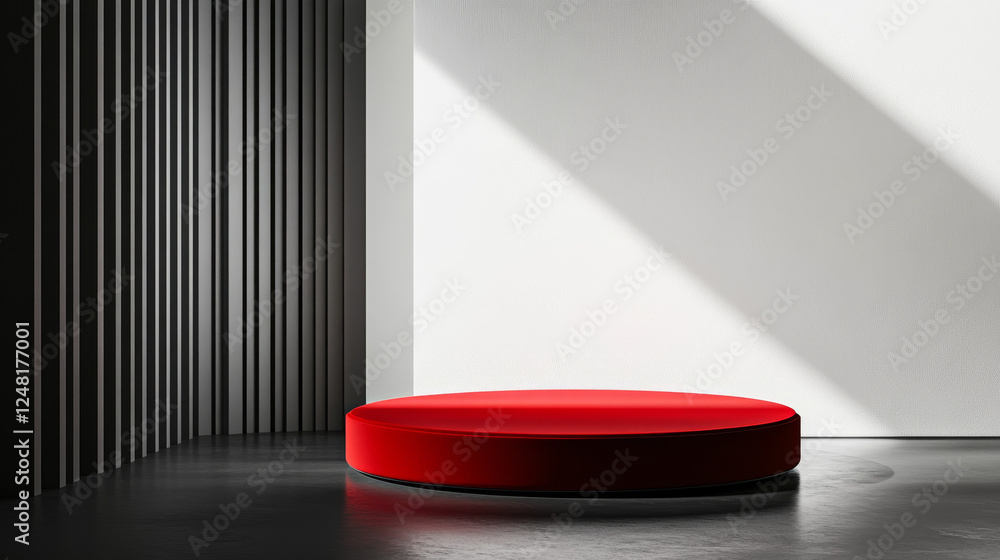Aufkleber 3d red studio with podium. abstract room background with stage for luxury display on floor. minimal 