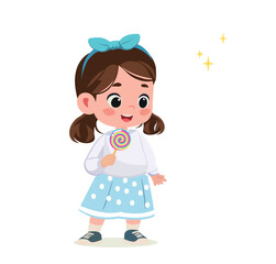 happy cute little kid girl eat lollypop candy and sweets