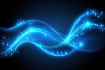 Abstract blue wave with glowing particles on dark background